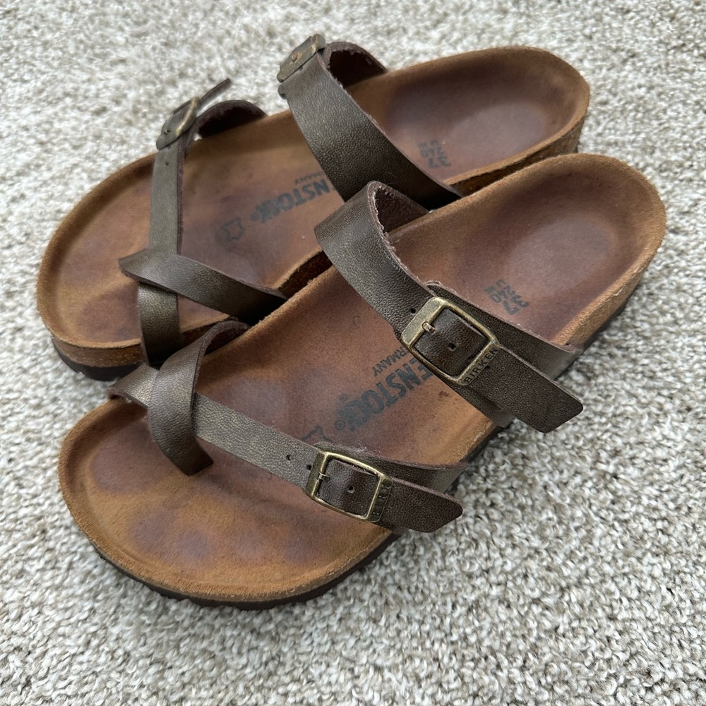 Birkenstock Mayari Brown Leather Flip Flops Shoes Size 37 - Picture 3 of 7